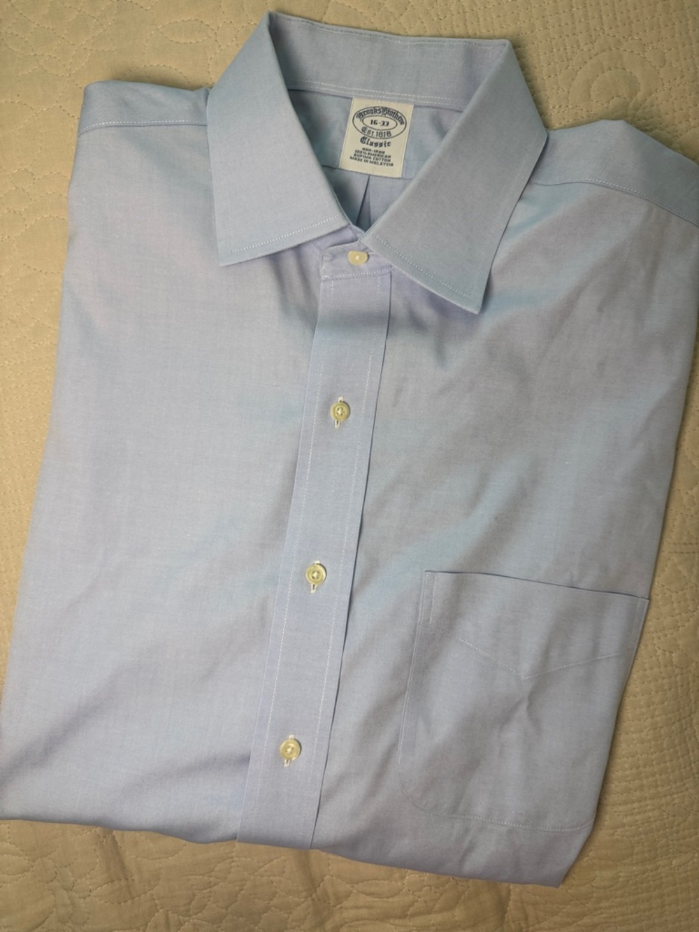 Brooks Brothers Pale Blue Men's Dress Shirt with Point Collar